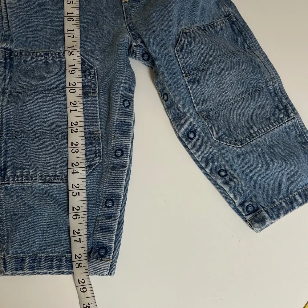 The Children's Place Denim Overalls Unisex 24 M Blue Carpenter Snap Inseam Y2K